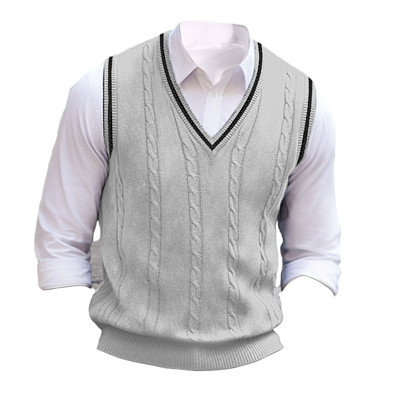 Men's Classic Cable Stitch Sweater Vest for Layering