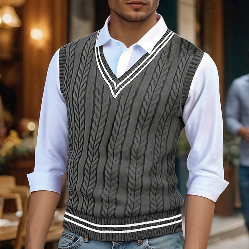 Men's Classic Striped Cable Detail Sweater Vest