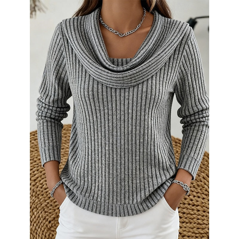 Women's Cozy Ribbed Knit Cowl Collar Sweater