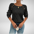 Women's Diamond Cable Pullover with Button Detail