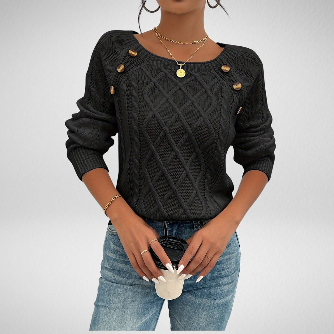 Women's Diamond Cable Pullover with Button Detail