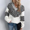 Women's Geometric Leopard Print V-Neck Work Sweater