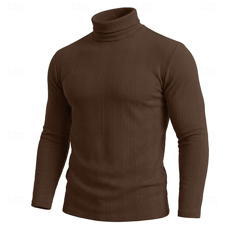 Men's Fitted Fine Rib High Neck Knit Sweater