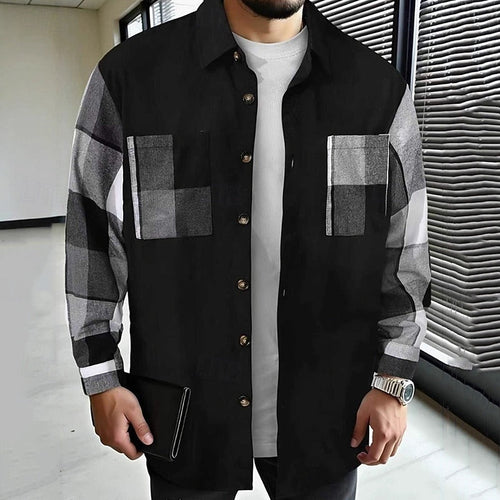 Men's Contrast-Paneled Button-Front Shirt Coat