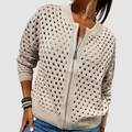 Women's Crochet-Style Cutout Cardigan with Zipper Front
