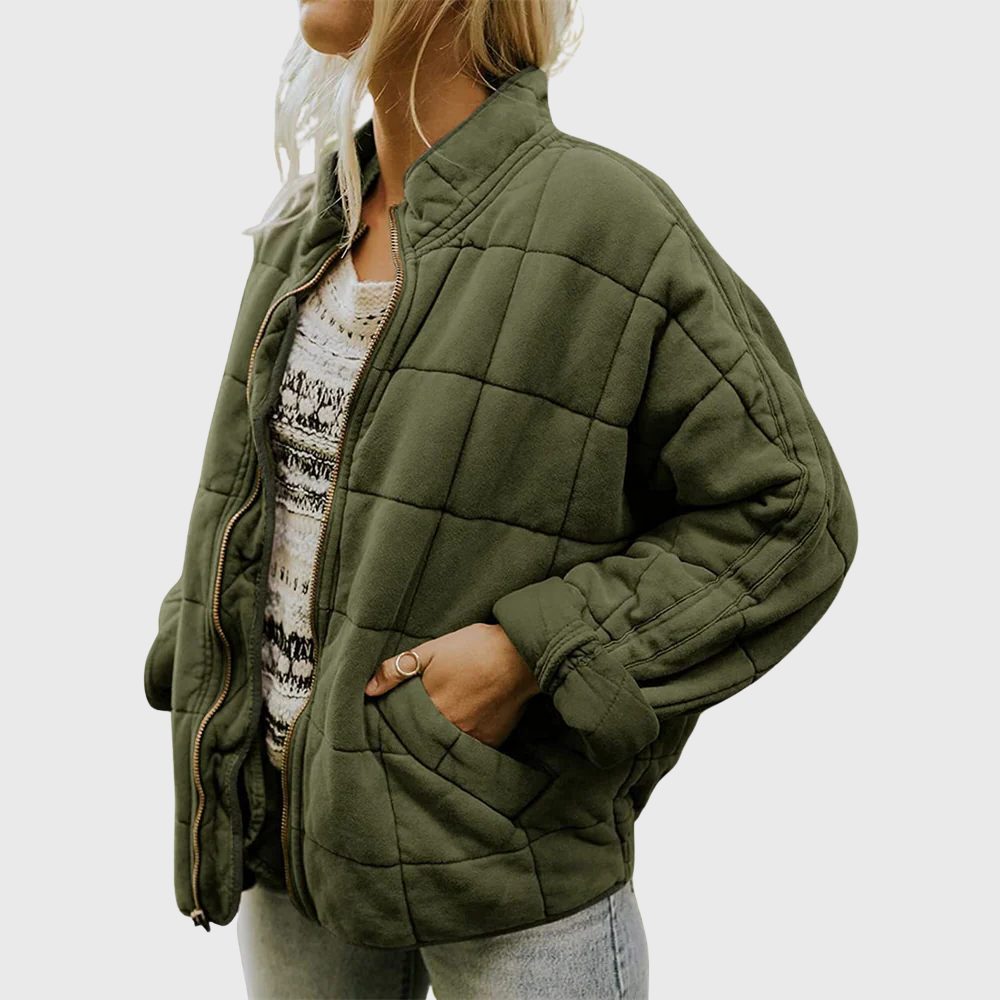 Women's Oversized Geometric Quilted Bomber Jacket