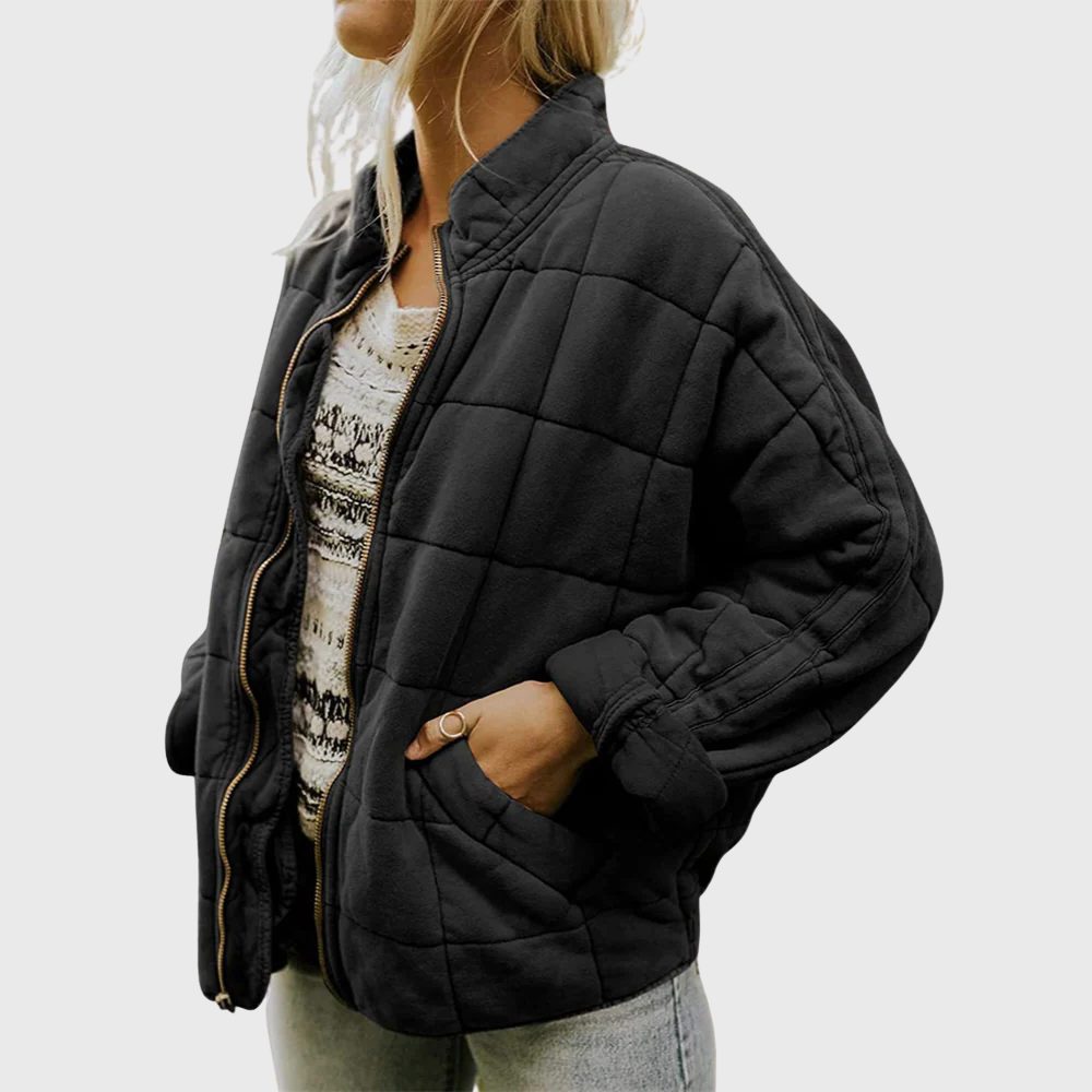 Women's Oversized Geometric Quilted Bomber Jacket