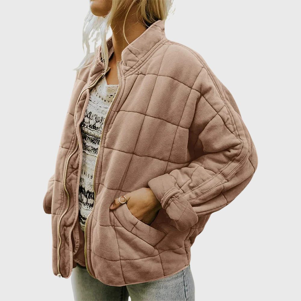 Women's Oversized Geometric Quilted Bomber Jacket