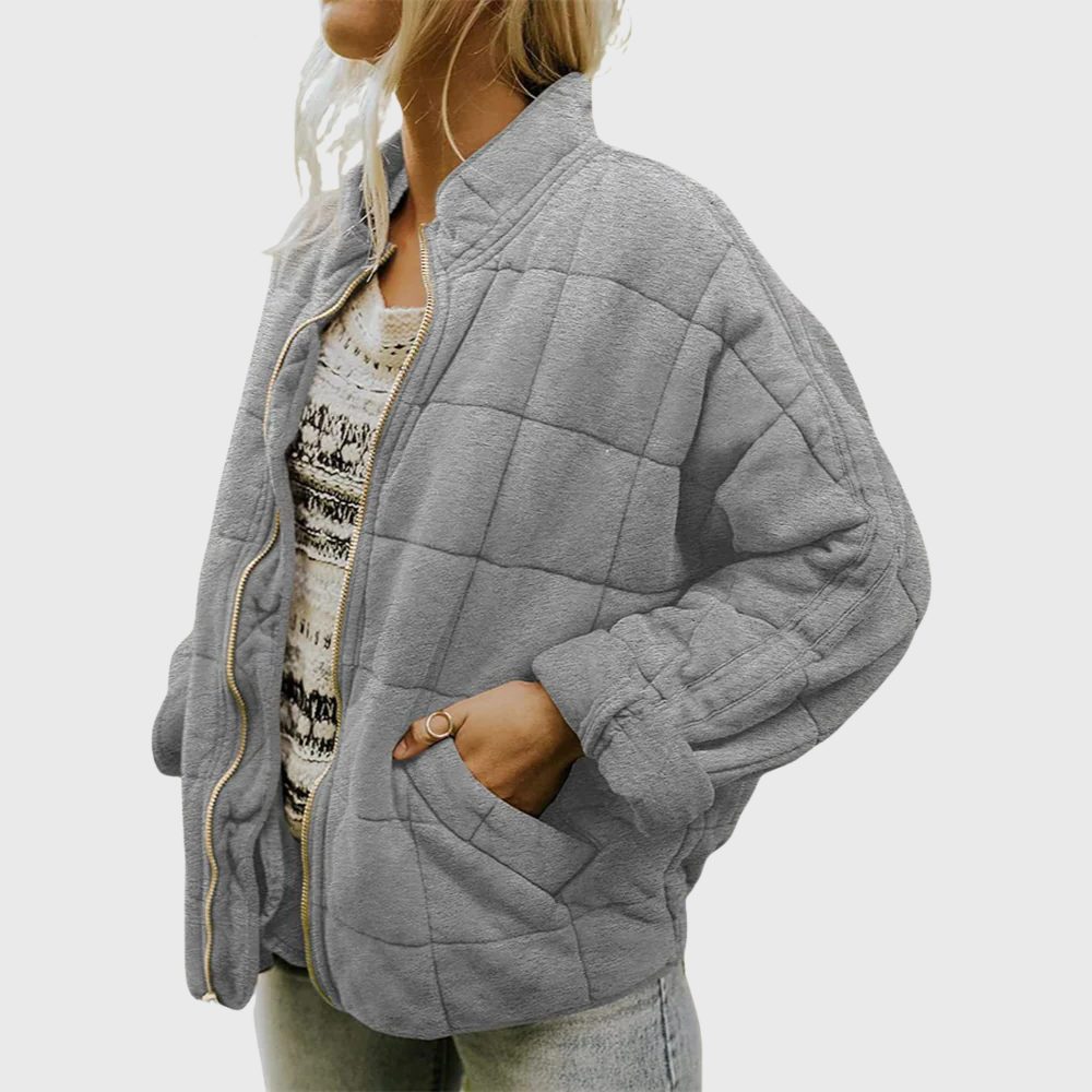 Women's Oversized Geometric Quilted Bomber Jacket
