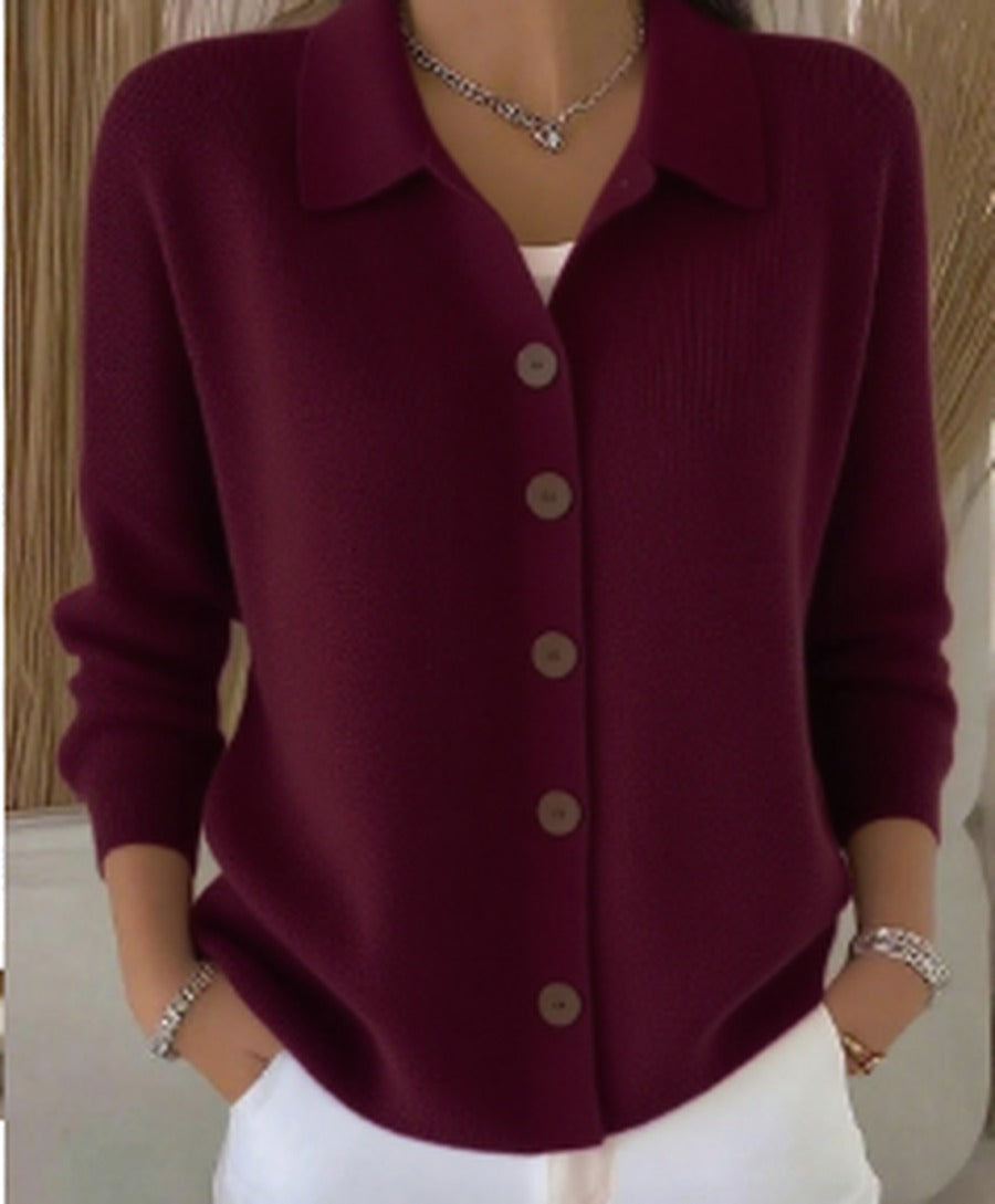 Women's Cozy Button-Up Cardigan with Structured Collar