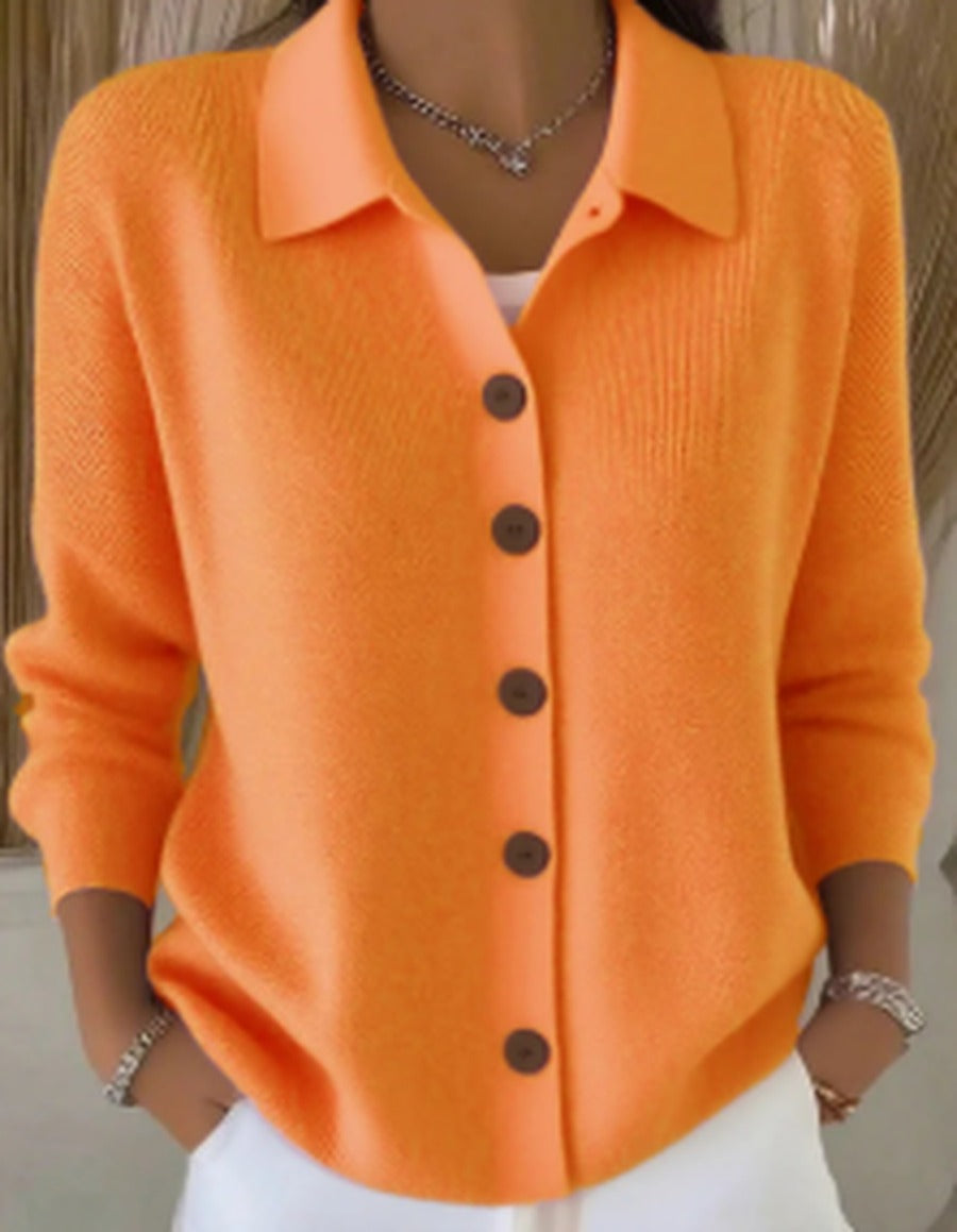 Women's Cozy Button-Up Cardigan with Structured Collar
