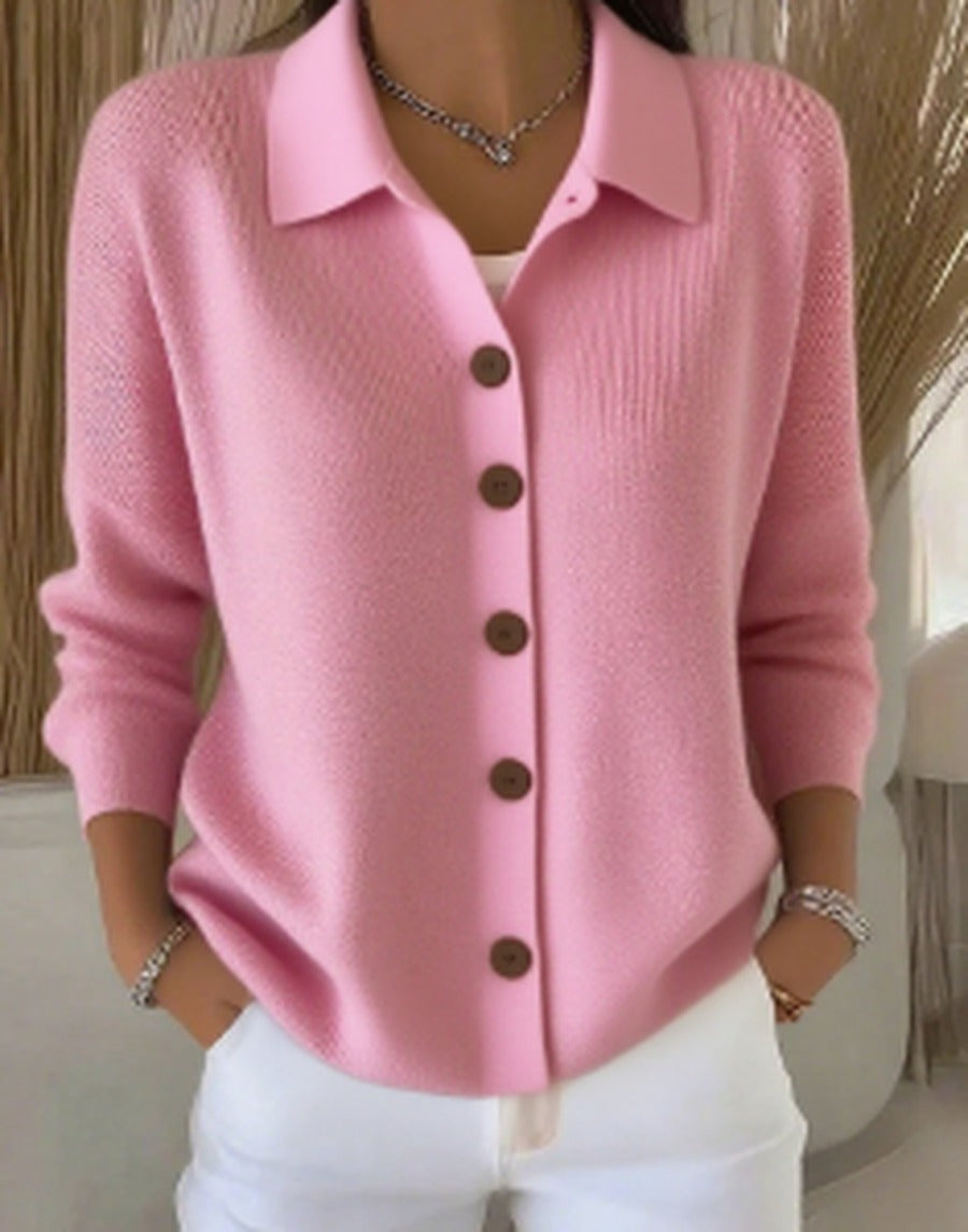 Women's Cozy Button-Up Cardigan with Structured Collar