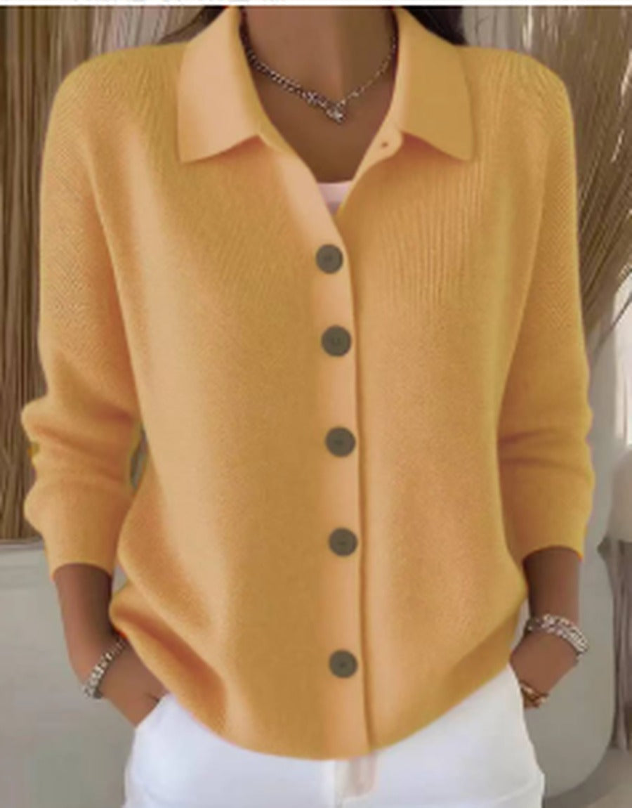 Women's Cozy Button-Up Cardigan with Structured Collar