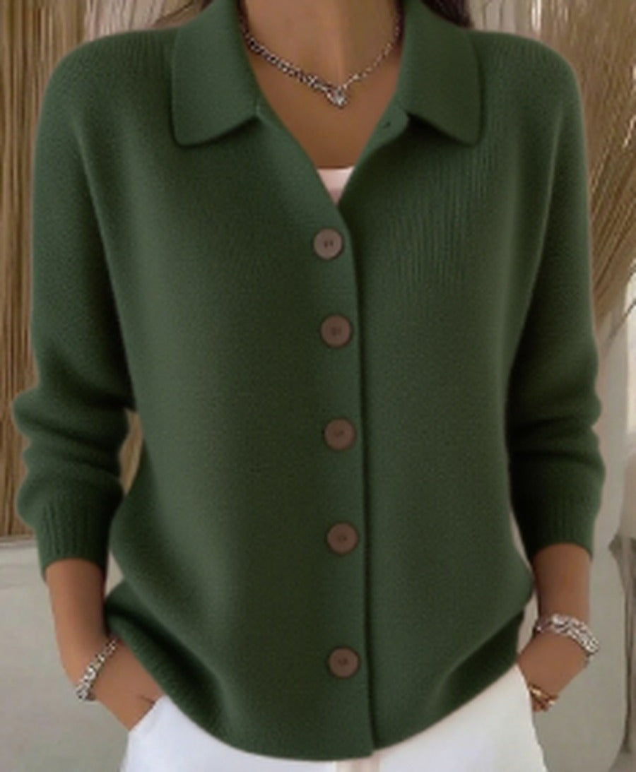 Women's Cozy Button-Up Cardigan with Structured Collar