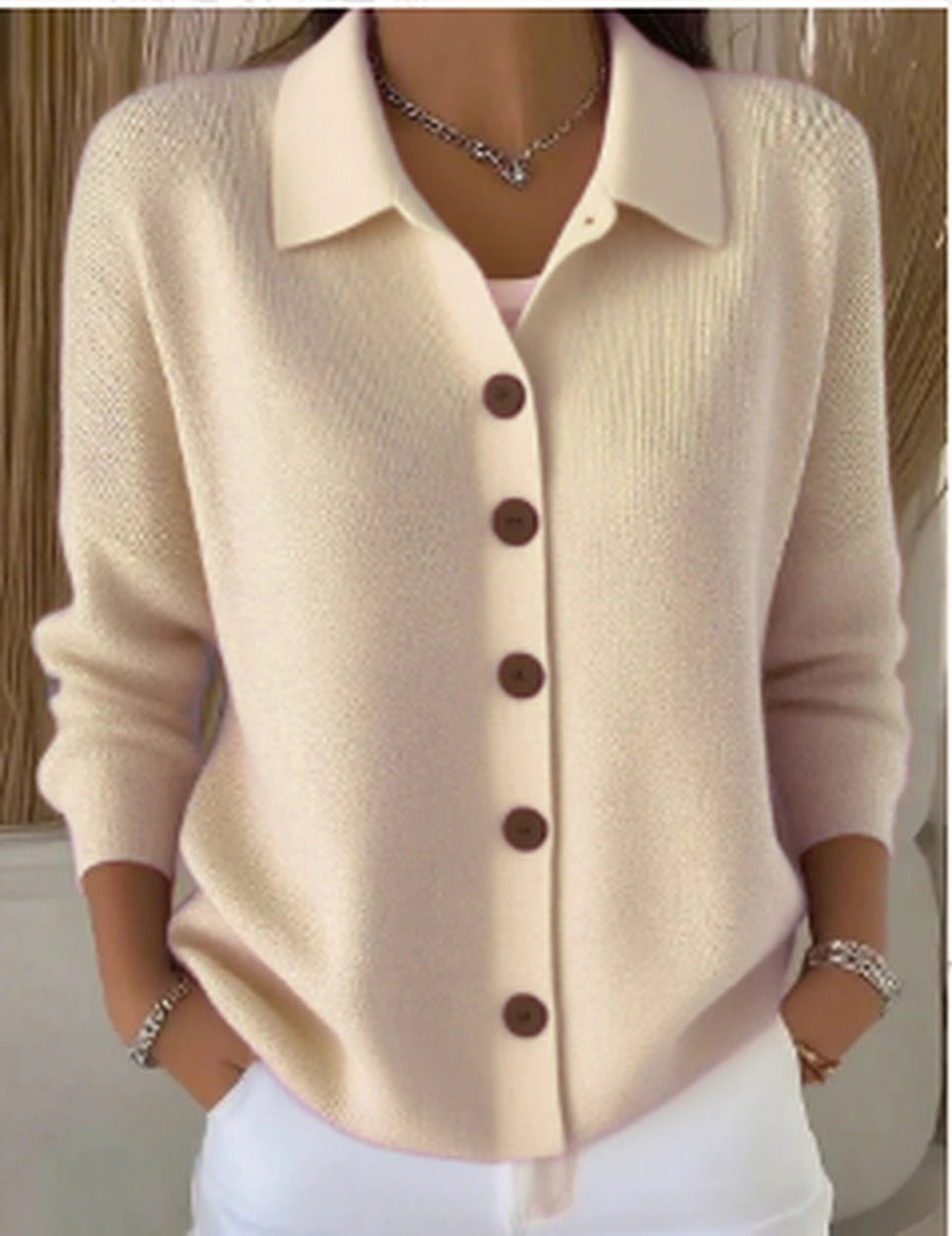 Women's Cozy Button-Up Cardigan with Structured Collar