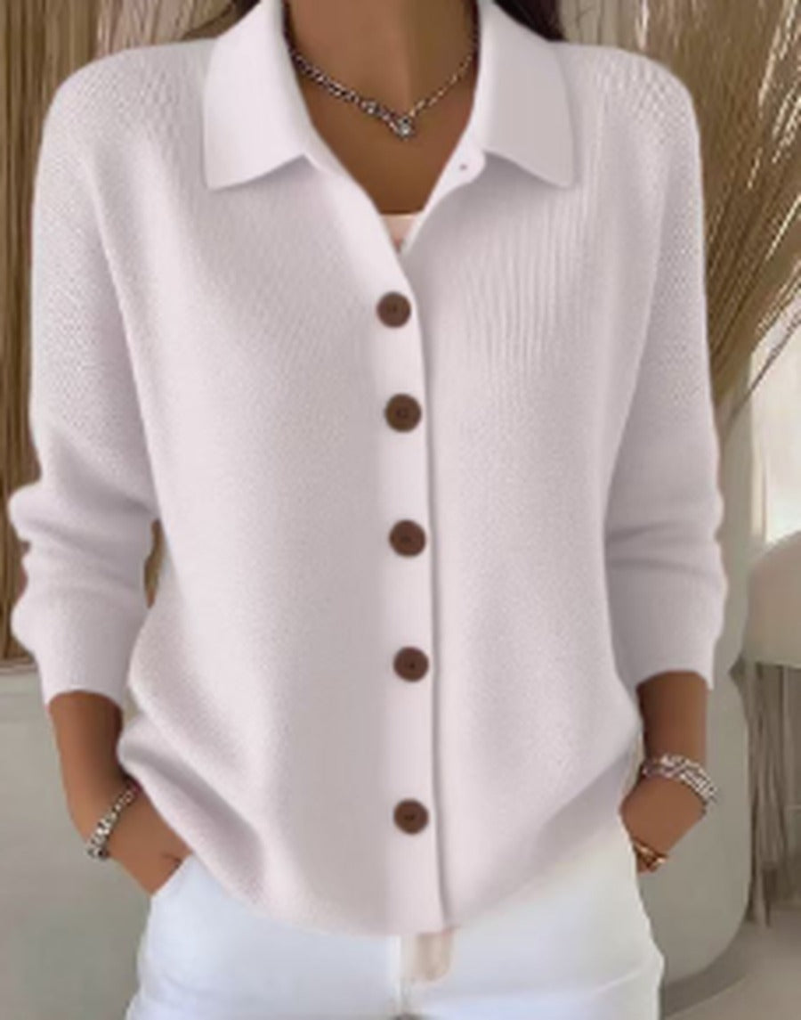 Women's Cozy Button-Up Cardigan with Structured Collar