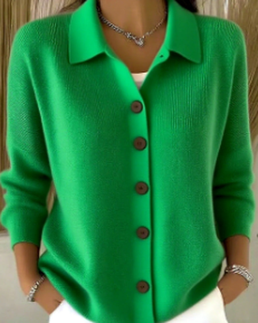 Women's Cozy Button-Up Cardigan with Structured Collar