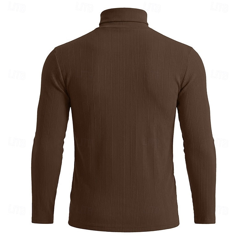 Men's Fitted Fine Rib High Neck Knit Sweater