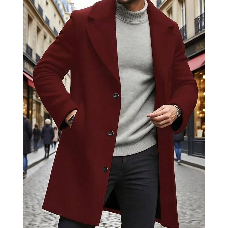 Men's Classic Full-Length Overcoat with Deep Pockets