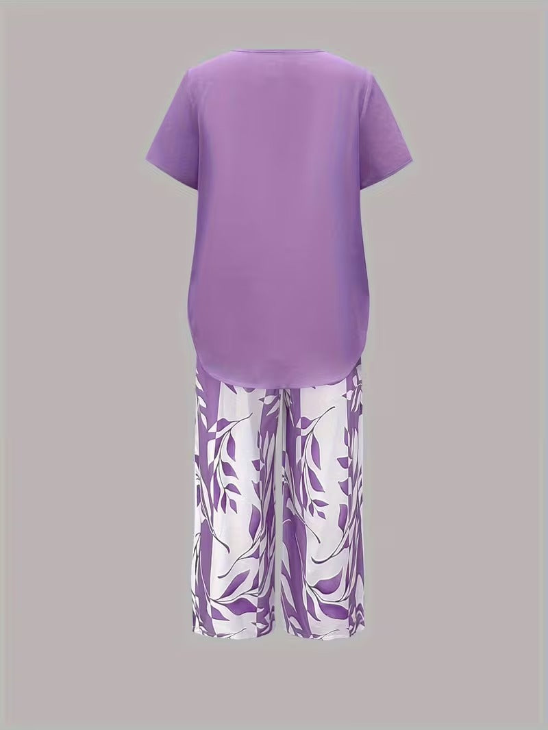 Women's Relaxed Tiered Hem Top Capri Outfit Set