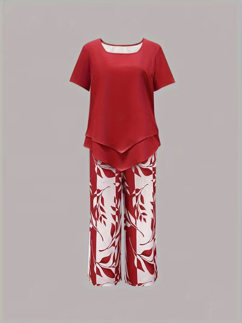 Women's Relaxed Tiered Hem Top Capri Outfit Set