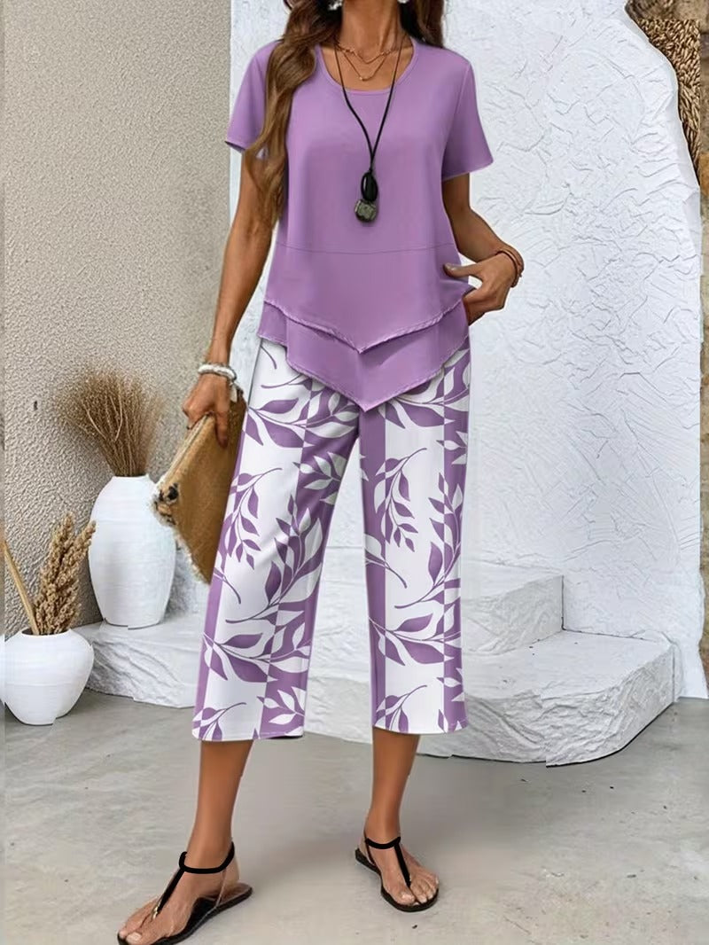 Women's Relaxed Tiered Hem Top Capri Outfit Set