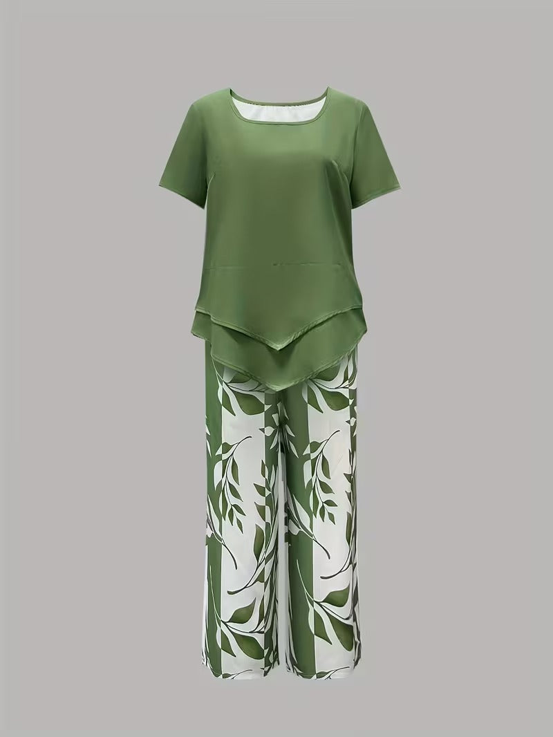 Women's Relaxed Tiered Hem Top Capri Outfit Set