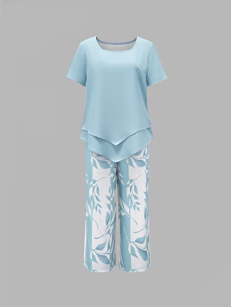 Women's Relaxed Tiered Hem Top Capri Outfit Set