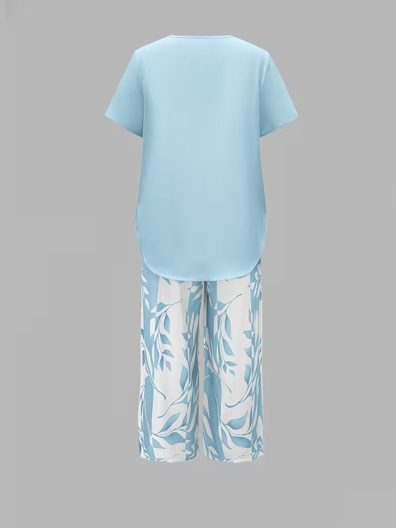 Women's Relaxed Tiered Hem Top Capri Outfit Set