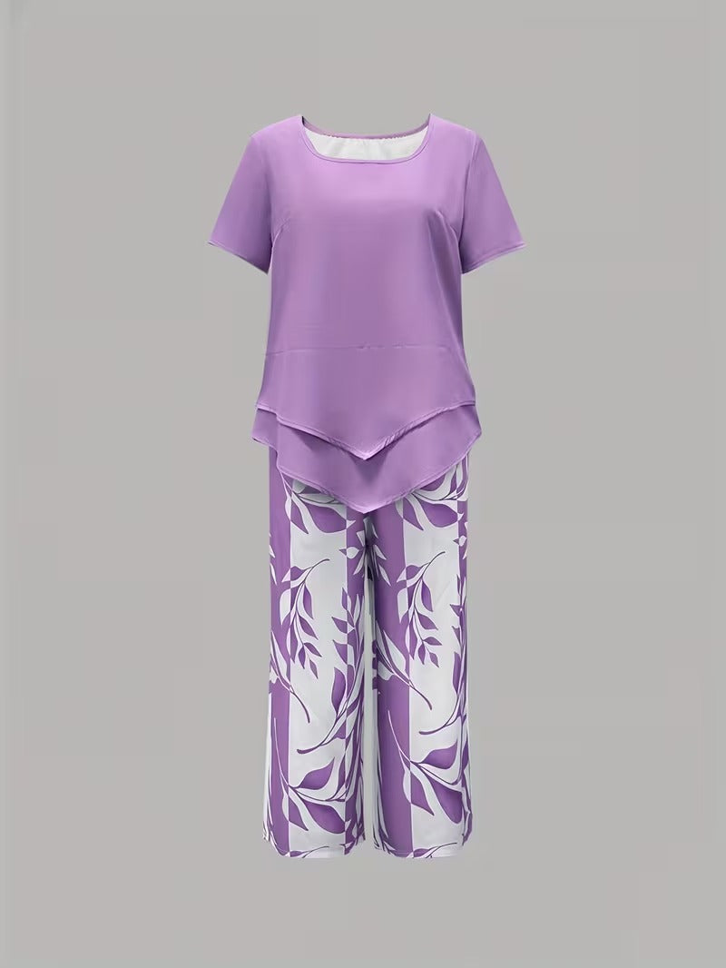 Women's Relaxed Tiered Hem Top Capri Outfit Set
