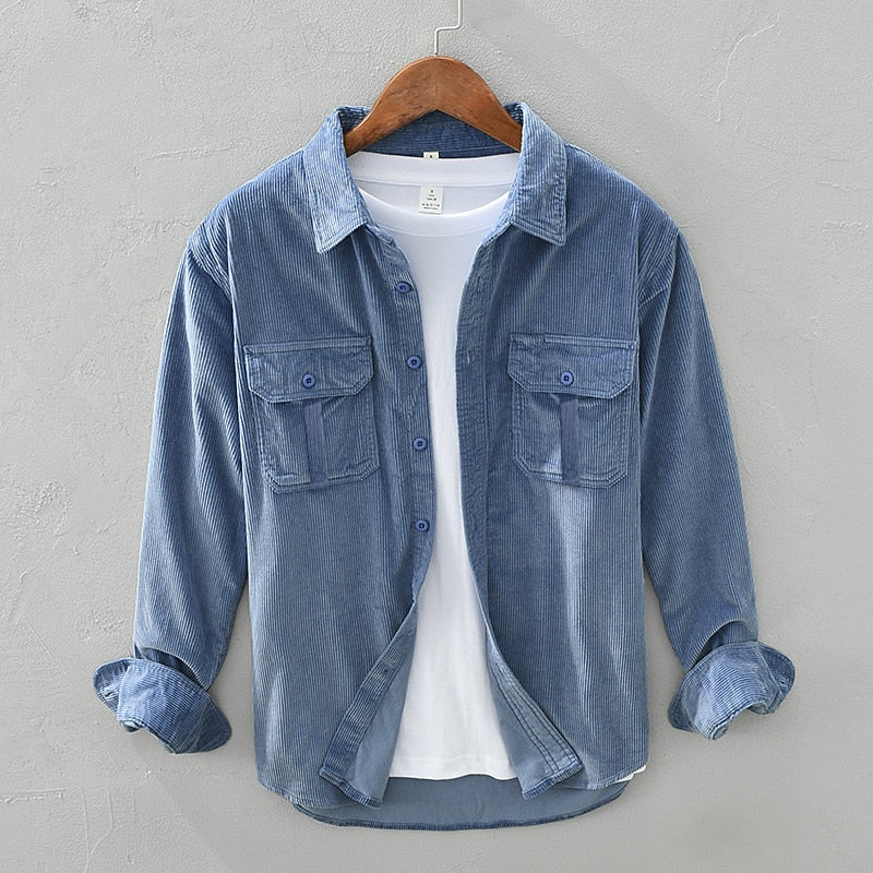 Men's Layering Textured Button-Down Overshirt with Pockets