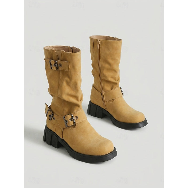 Women's Motorcycle Style Heeled Boots with Grip Sole