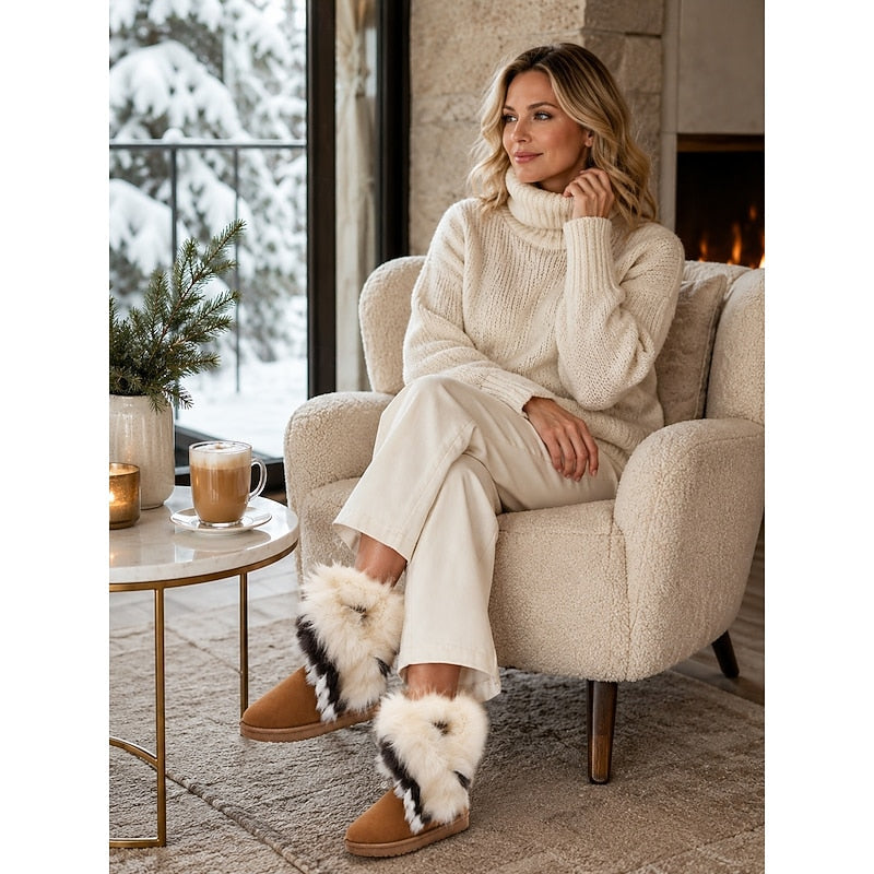 Women's Soft Fluffy Trim Pull-On Snow Boots