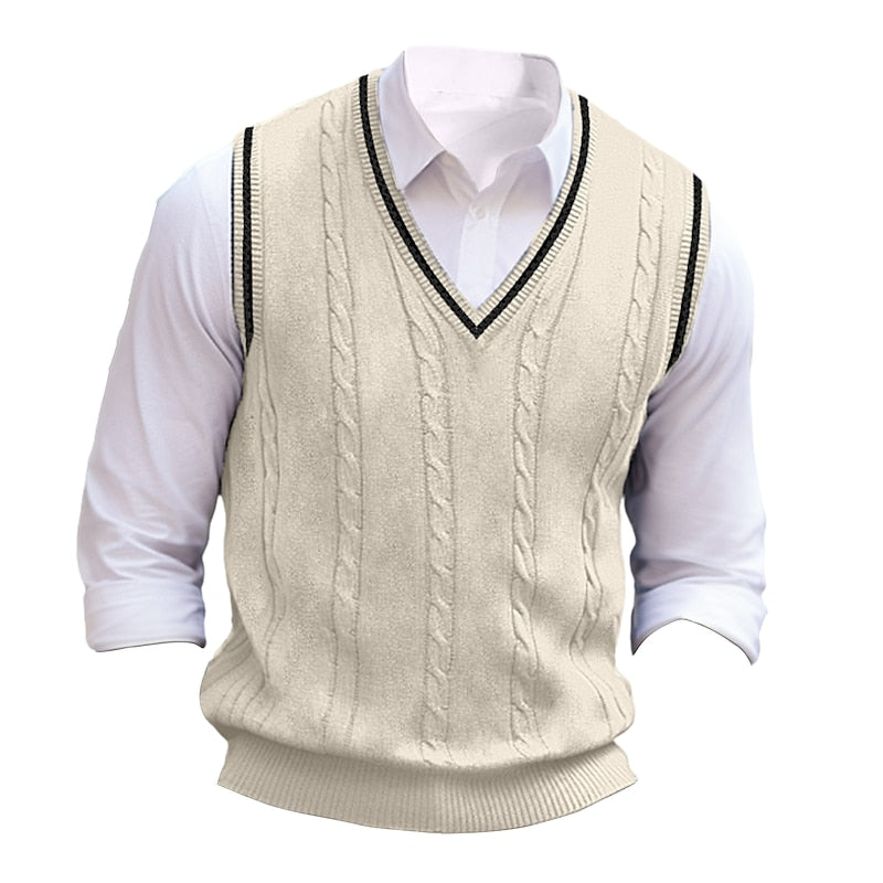 Men's Classic Cable Stitch Sweater Vest for Layering