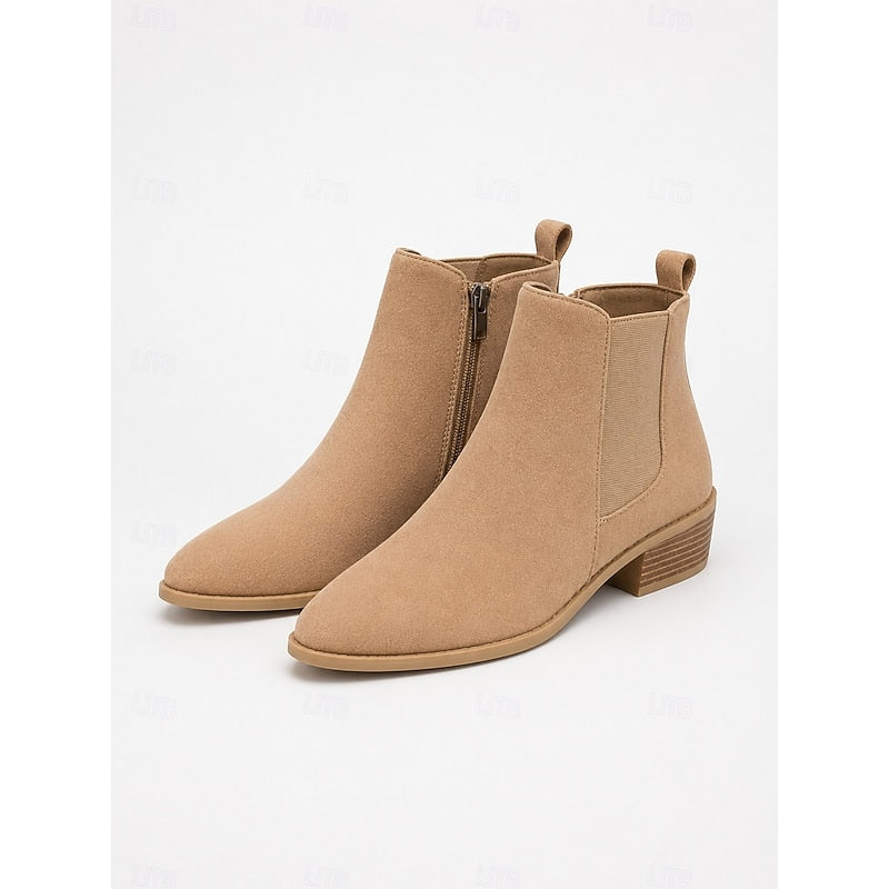 Women's Low Block Heel Graceful Pointed Short Boots
