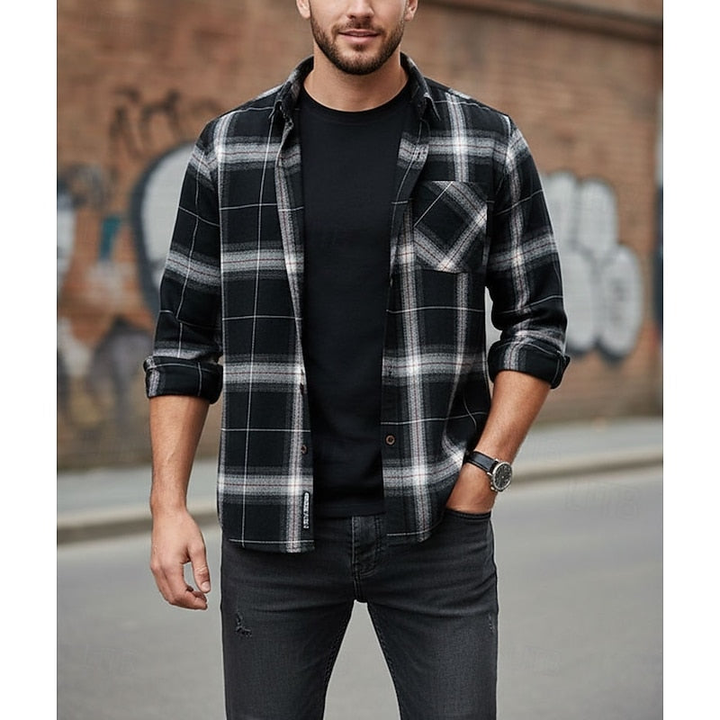 Men's Soft Plaid Layering Button-Down Overshirt
