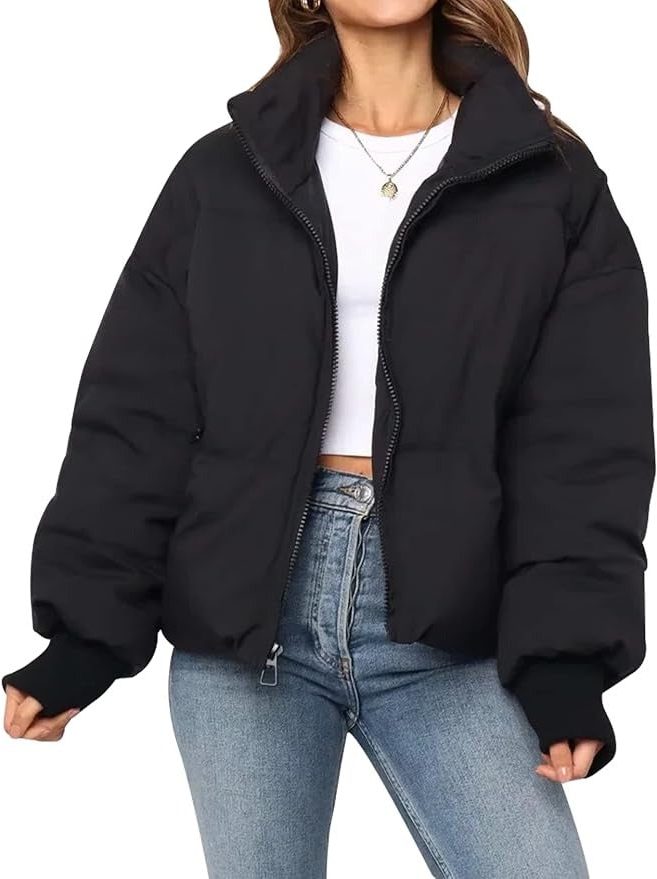 Women's Short Zip-Front Quilted Puffer Coat