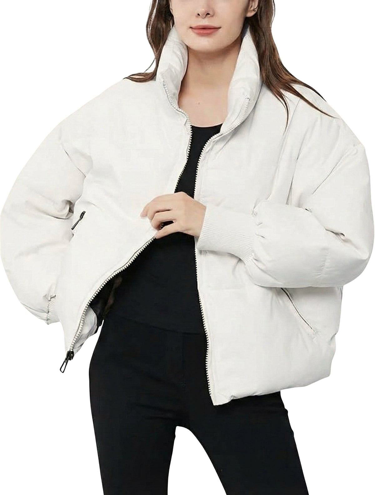 Women's Short Zip-Front Quilted Puffer Coat