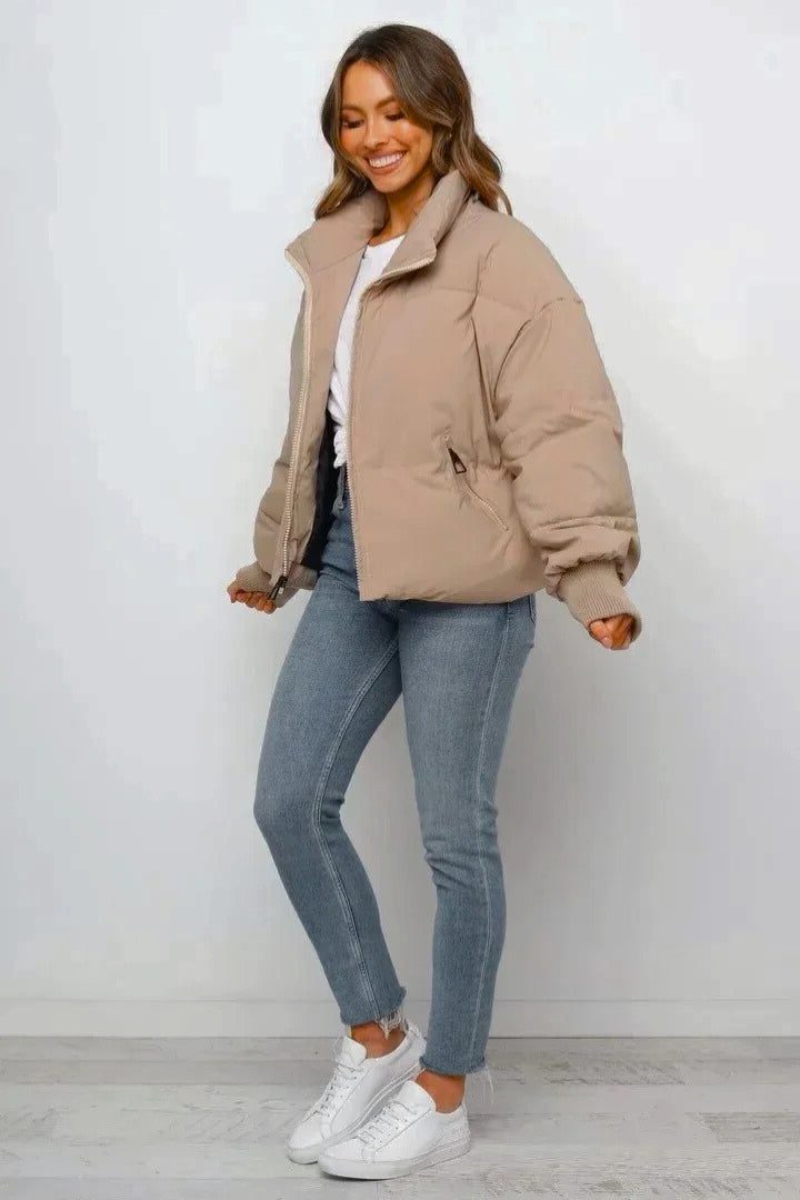 Women's Short Zip-Front Quilted Puffer Coat