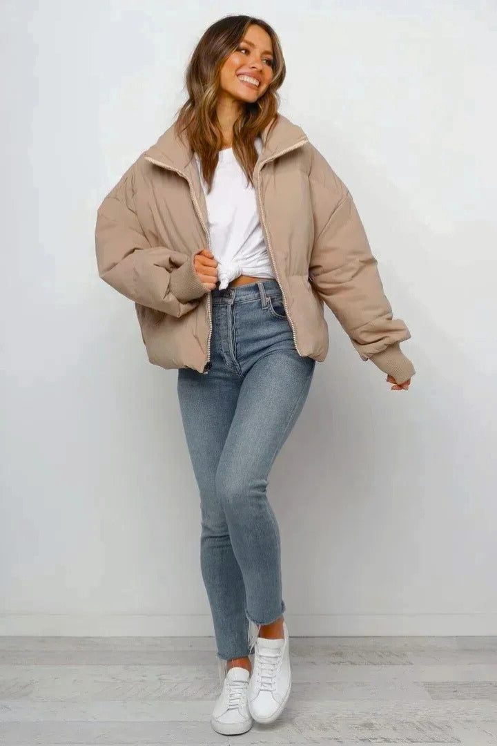 Women's Short Zip-Front Quilted Puffer Coat
