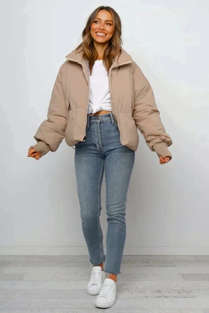 Women's Short Zip-Front Quilted Puffer Coat