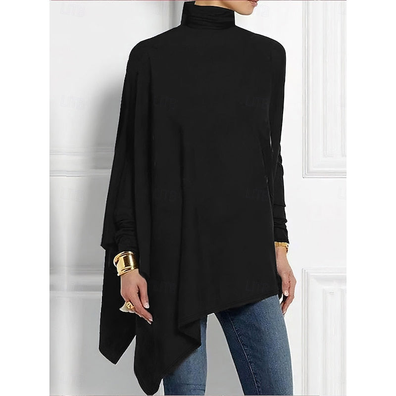 Women's Dressy Asymmetrical Hem High Neck Knit Sweater