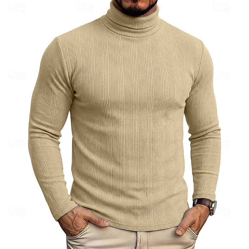 Men's Fitted Fine Rib High Neck Knit Sweater