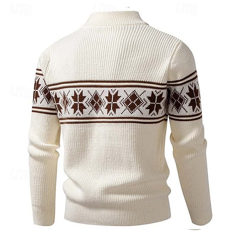 Men's Ribbed Knit Fair Isle Zipper Cardigan Sweater