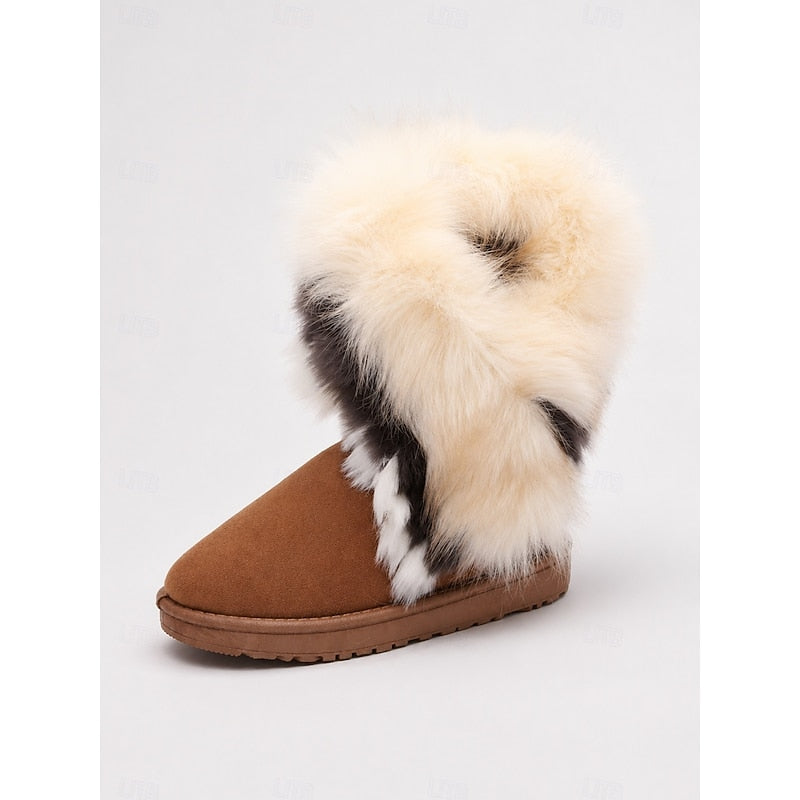 Women's Soft Fluffy Trim Pull-On Snow Boots