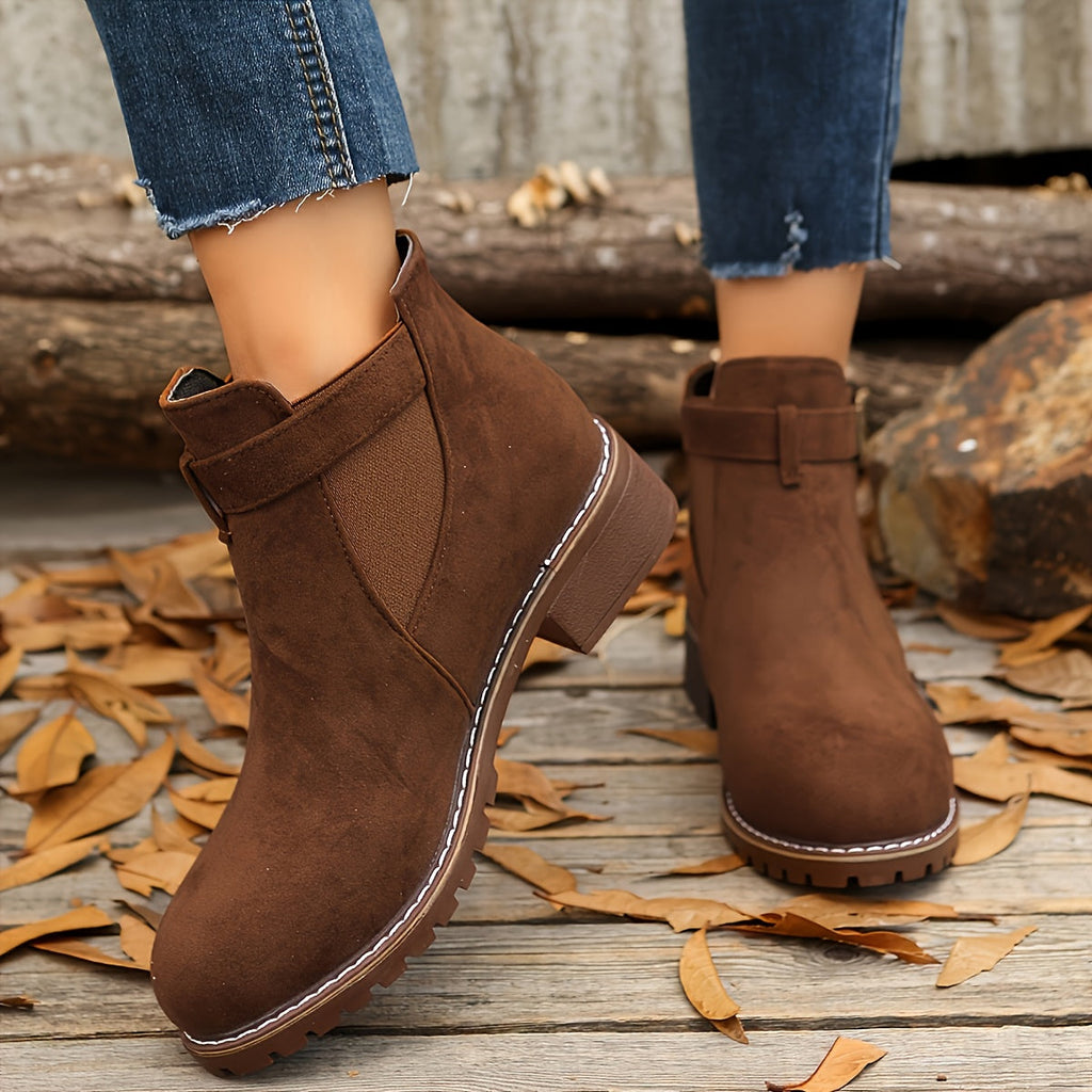 Women's Elastic Side Panel Chelsea Short Boots with Buckle