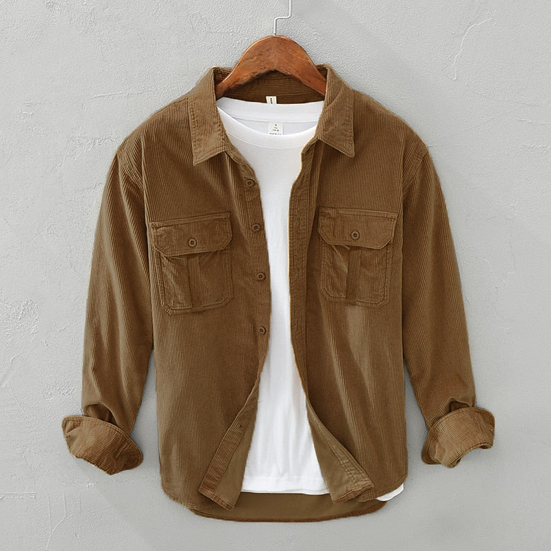 Men's Layering Textured Button-Down Overshirt with Pockets