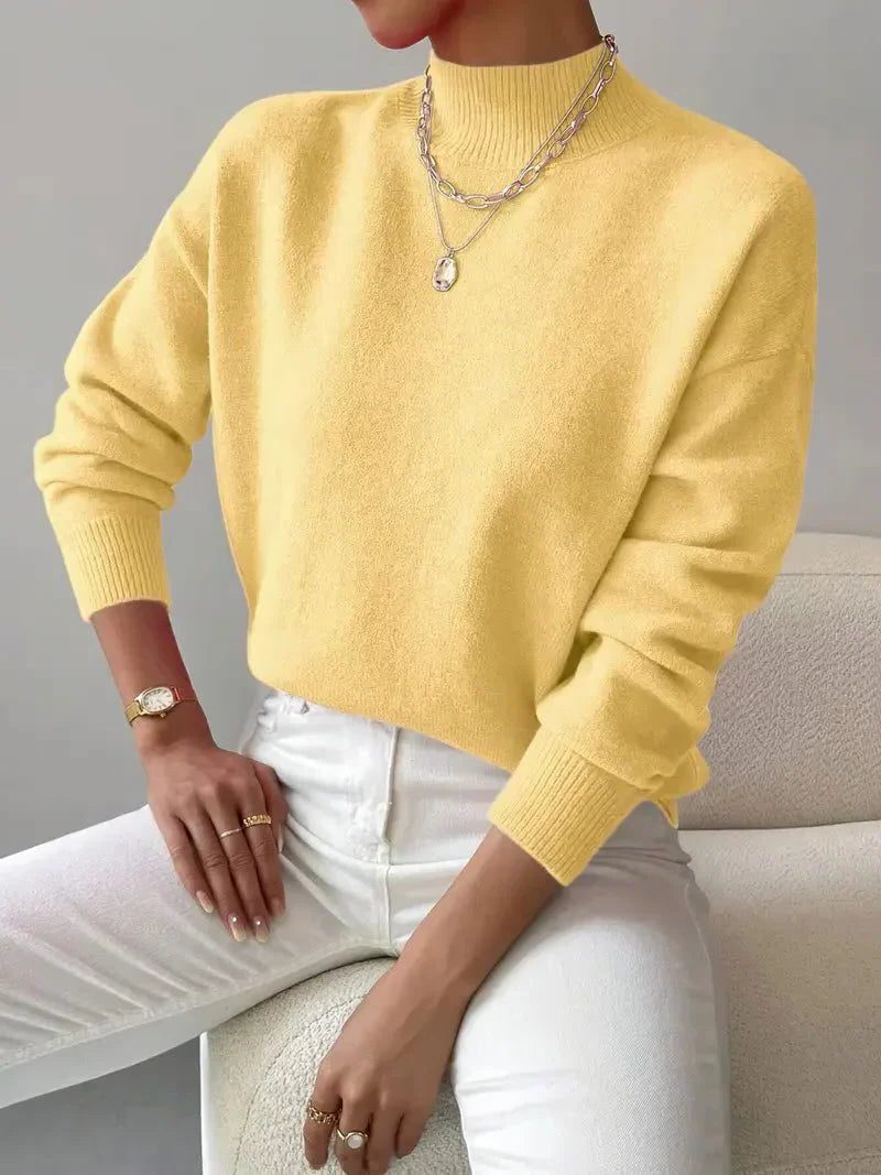 Women's Versatile Rib Knit Sweater with Roll Collar