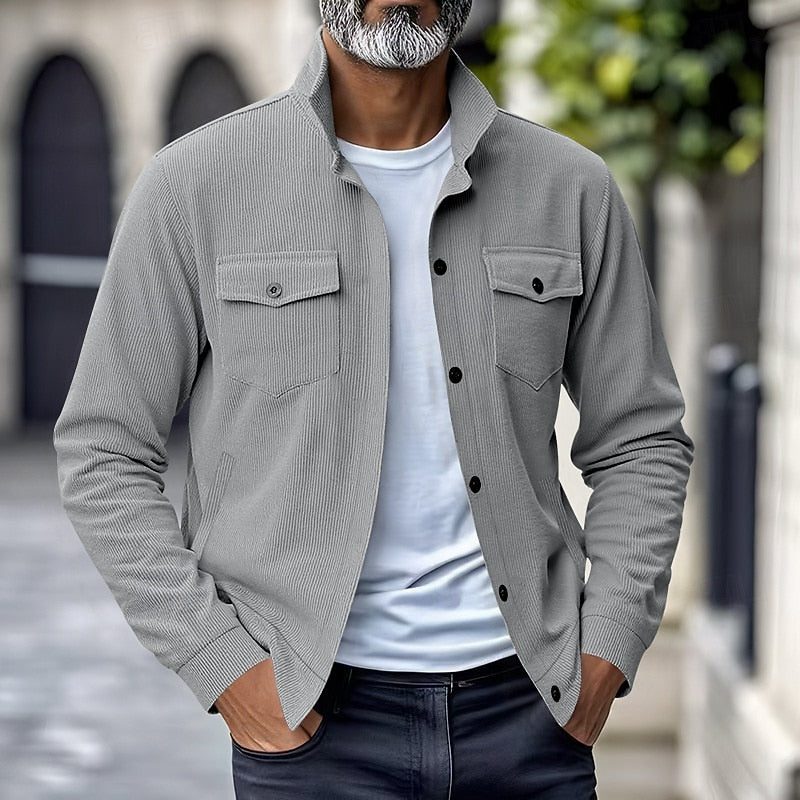 Men's Fine Ribbed Stand-Collar Shacket