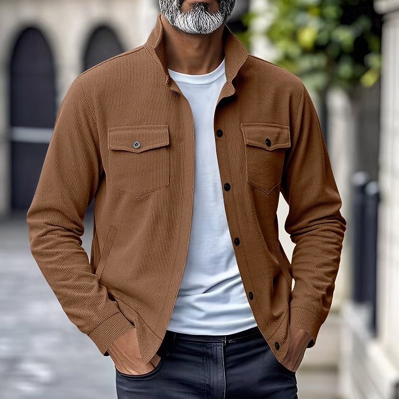 Men's Fine Ribbed Stand-Collar Shacket
